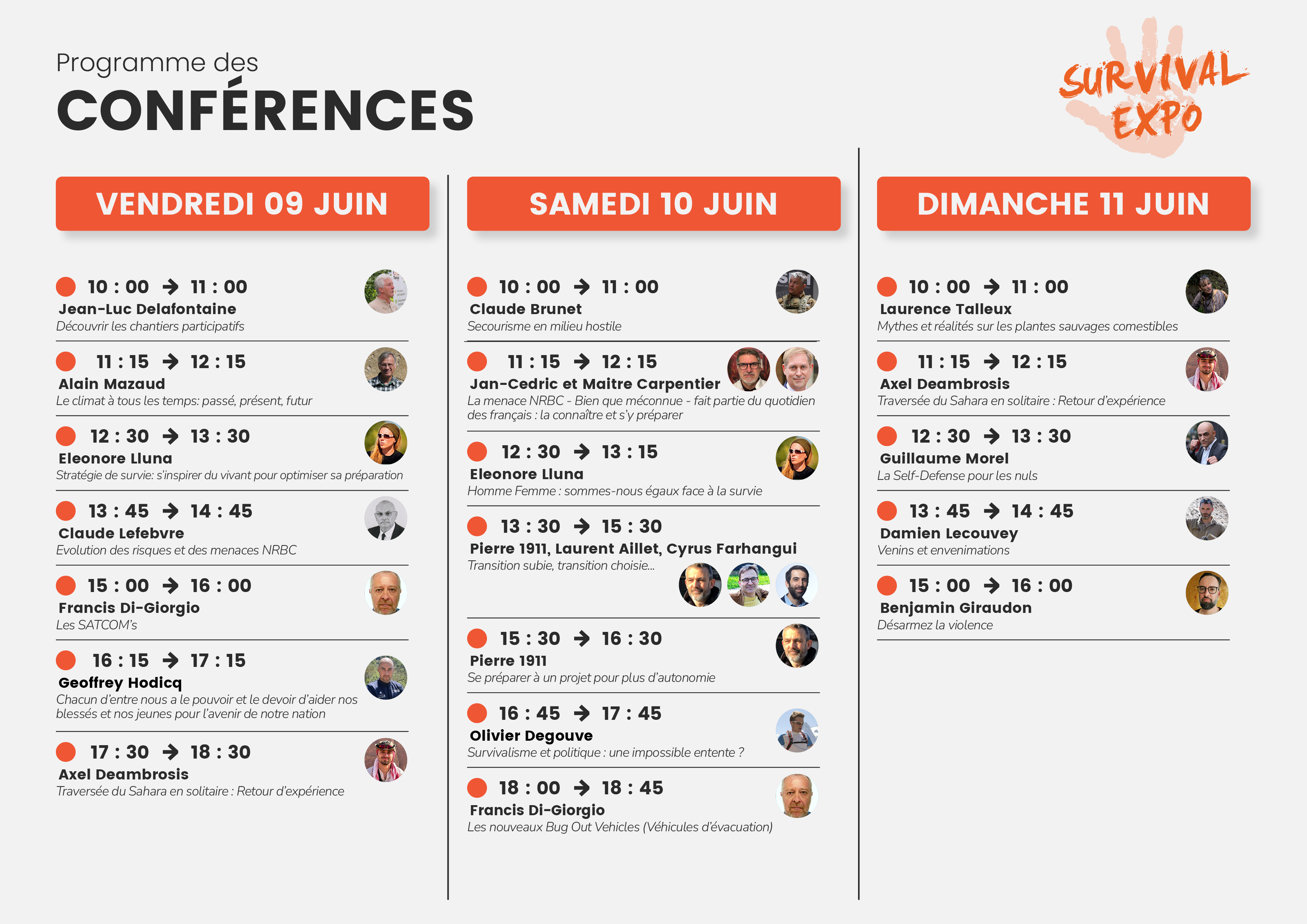 Programme des conférences Survival Expo 2023